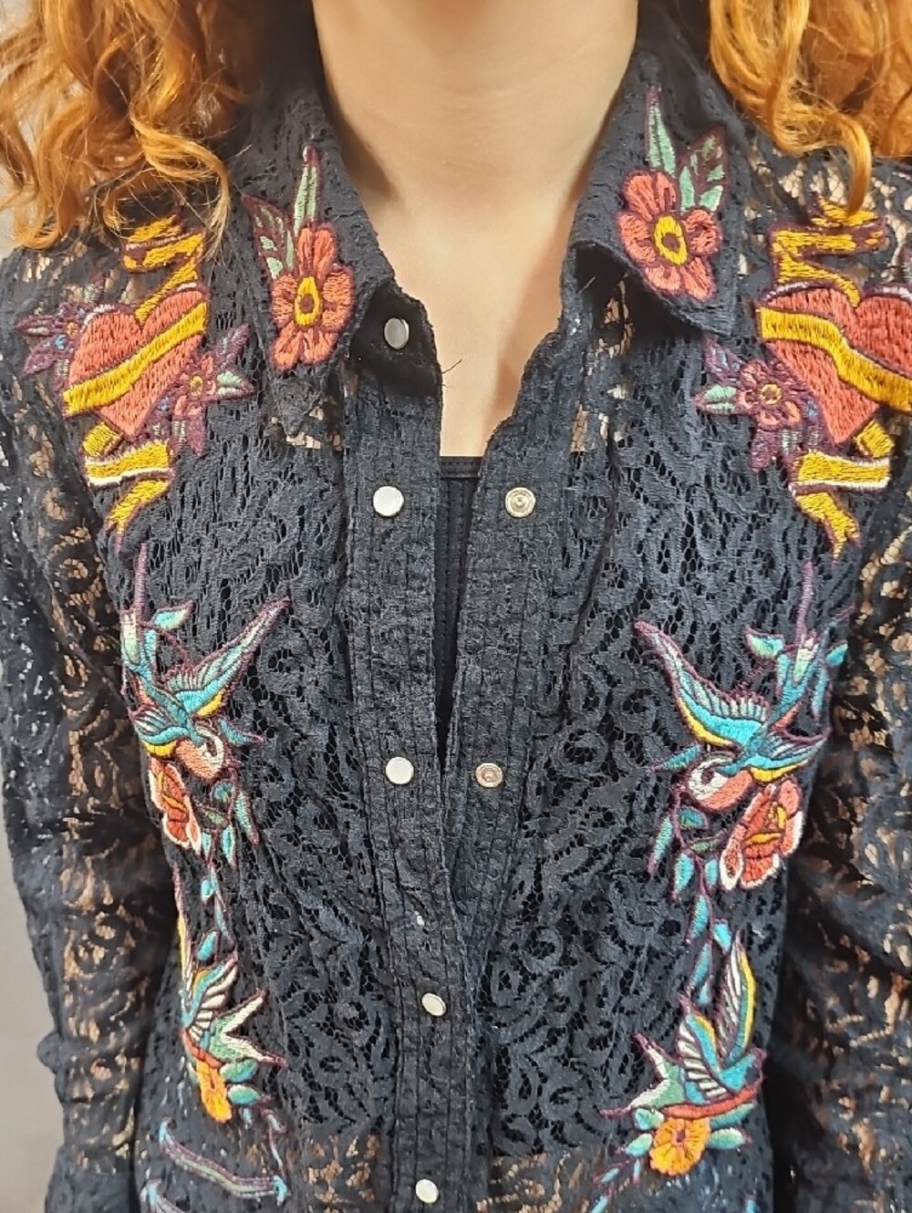 Double D Ranch Black Lace Dress Jacket Coverup S Western Lace Tattoo Cowgirl - Picture 8 of 14